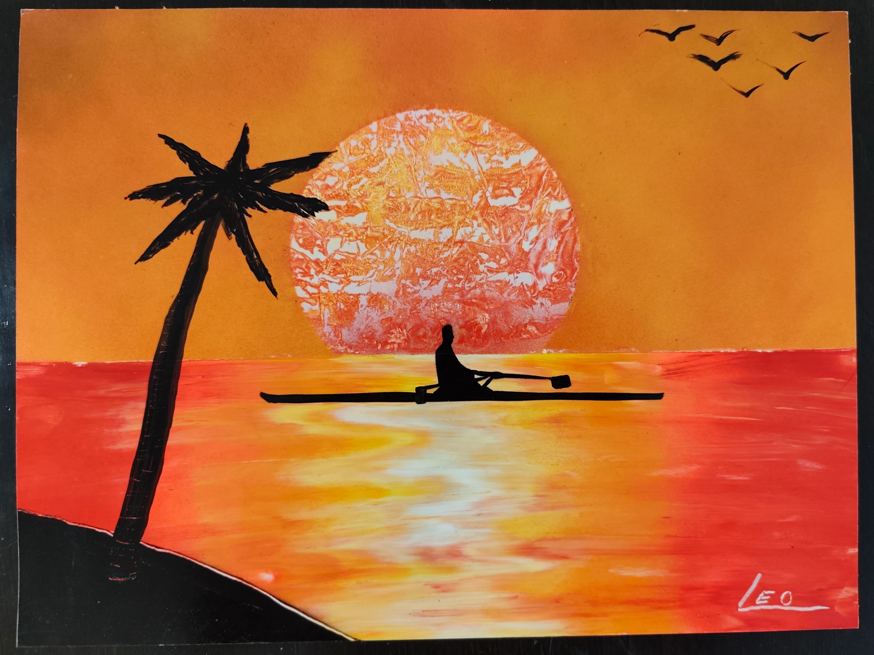 sunset rowing orange